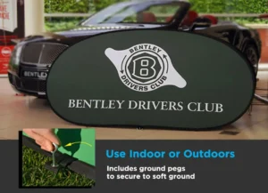 instant pop banners printed in forest green