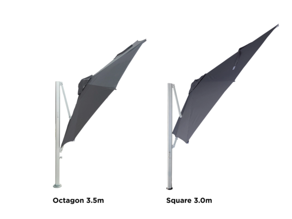 optional octagonal and square cantilever umbrellas