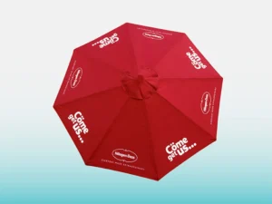 custom screen printing outdoor umbrella with logos in red