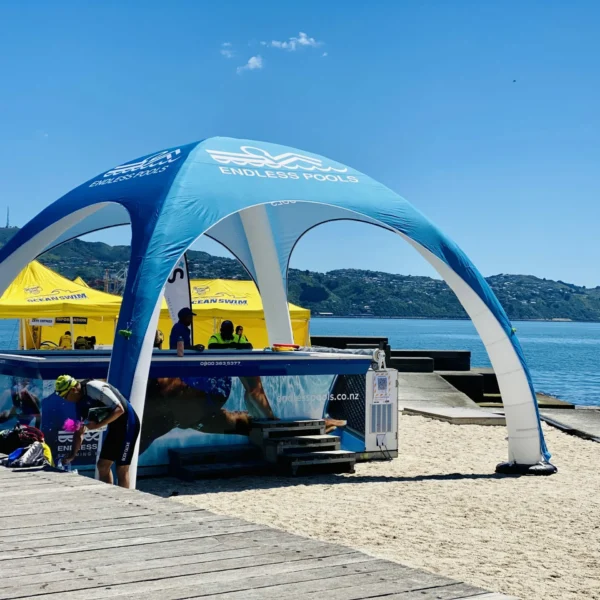 endless pools promotes with an inflatable dome
