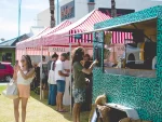 striped gazebos with a food track