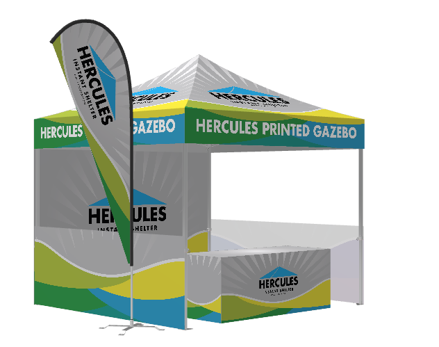 branded event gazebo with hercules logo