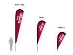 open flag teardrop flag in three sizes