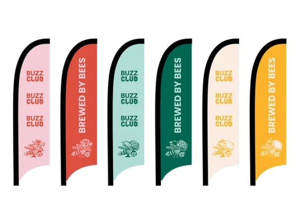 Custom feather flag signs for Buzz Club