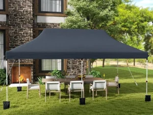 A gazebo using a sidewalls set-up to host outdoor dining.
