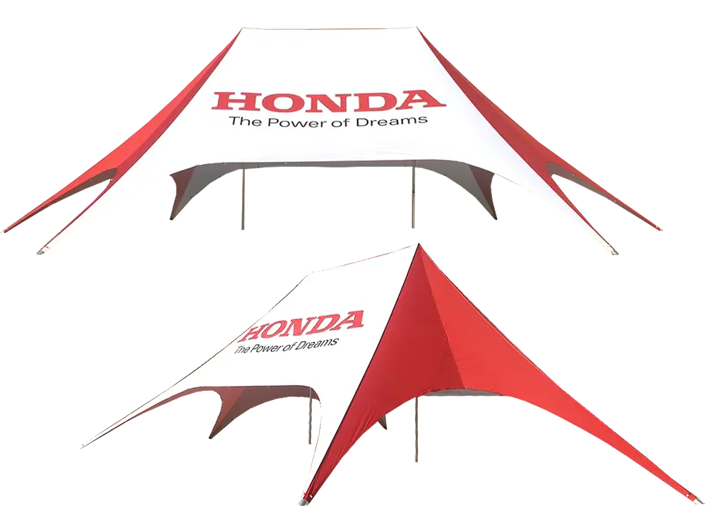 Double peak star marquee for Honda in red and white