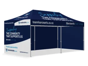 Harcourt branded gazebo with sides 3x6 for community event