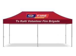 Event branded gazebo 3x6 for Volunteer Fire Brigade in red