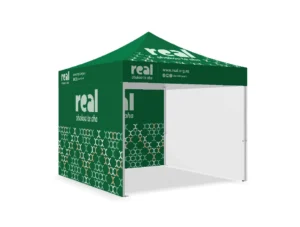 Event branded gazebo with side in green