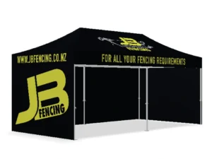 Corporate event gazebo 3x6 with printing in black and yellow