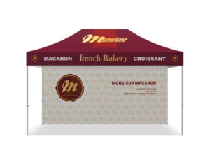 market stall branded gazebo with back wall printing 3x4.5m
