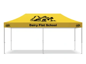 School branded gazebo 3x6m in yellow for Dairy Flat School