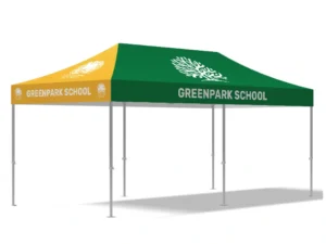 School branded gazebo 3x6m in yellow and green for Greenpark School