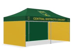 Sports event branded gazebo 3x6m in green for Central Districts Cricket