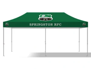Sports event branded gazebo 3x6m in green for Springston RFC