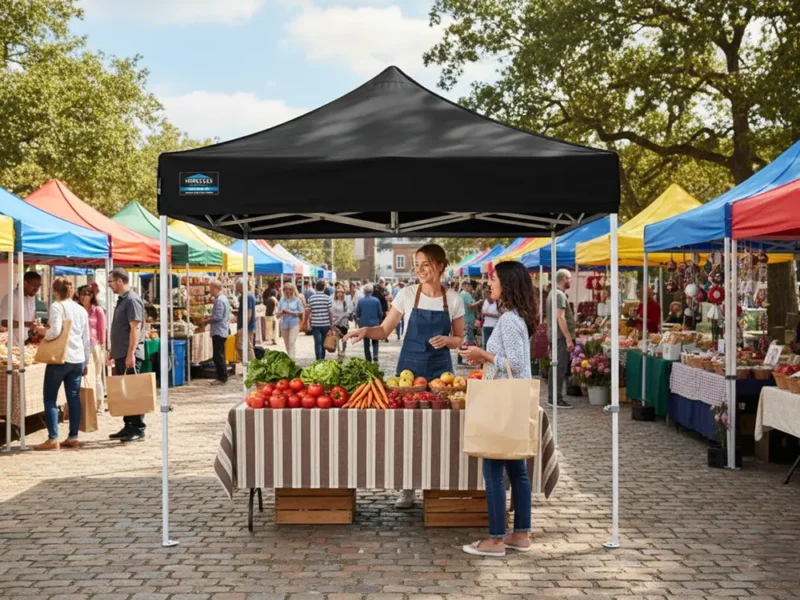 a pop up gazebo is used in a market