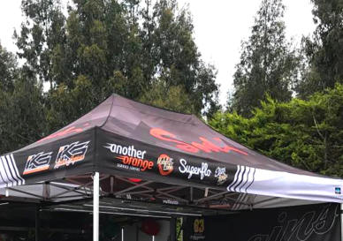 gazebo roof is printed with logos