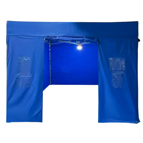 3x4.5m Flat roof gazebo with door wall in blue