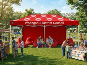 branded gazebo used for outdoor community event branding