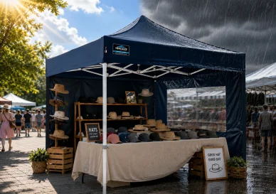 Commercial pop-up gazebo standing steady over a busy outdoor market stall