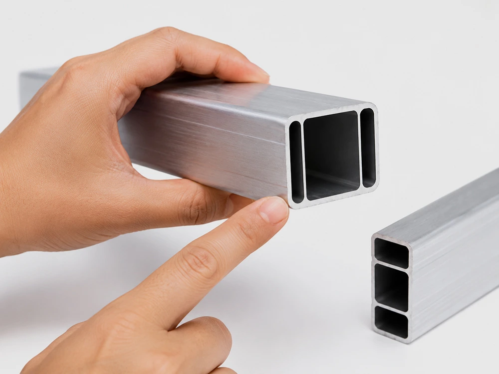 Labelled close-up of an aluminium gazebo frame connector showing tube wall thickness