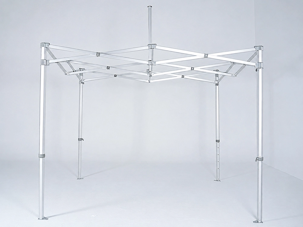 Overhead view of the Hercules PRO 57 hexagonal aluminium gazebo frame fully extended