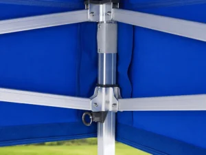 Close-up of a Hercules commercial pop up gazebo aluminium frame connector showing tube diameter and joint quality